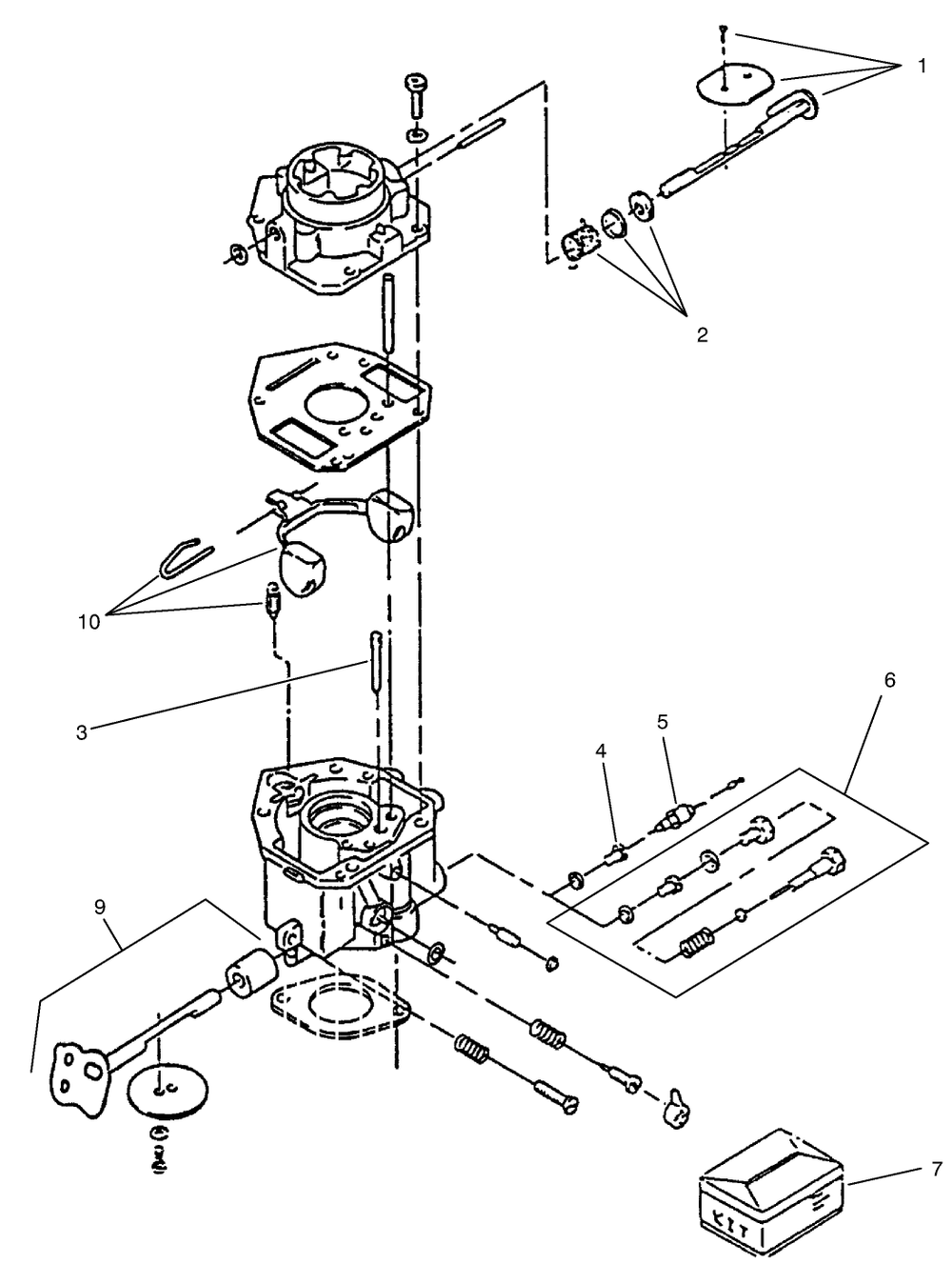 Carburetor Components Assembly Diagram and Parts List for 74101 590001 - 599999 Toro Lawn Tractor