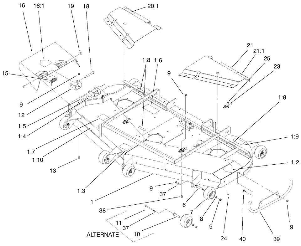 Cover And Rollers Assembly Diagram and Parts List for 74205 990001 - 999999 Toro Lawn Tractor