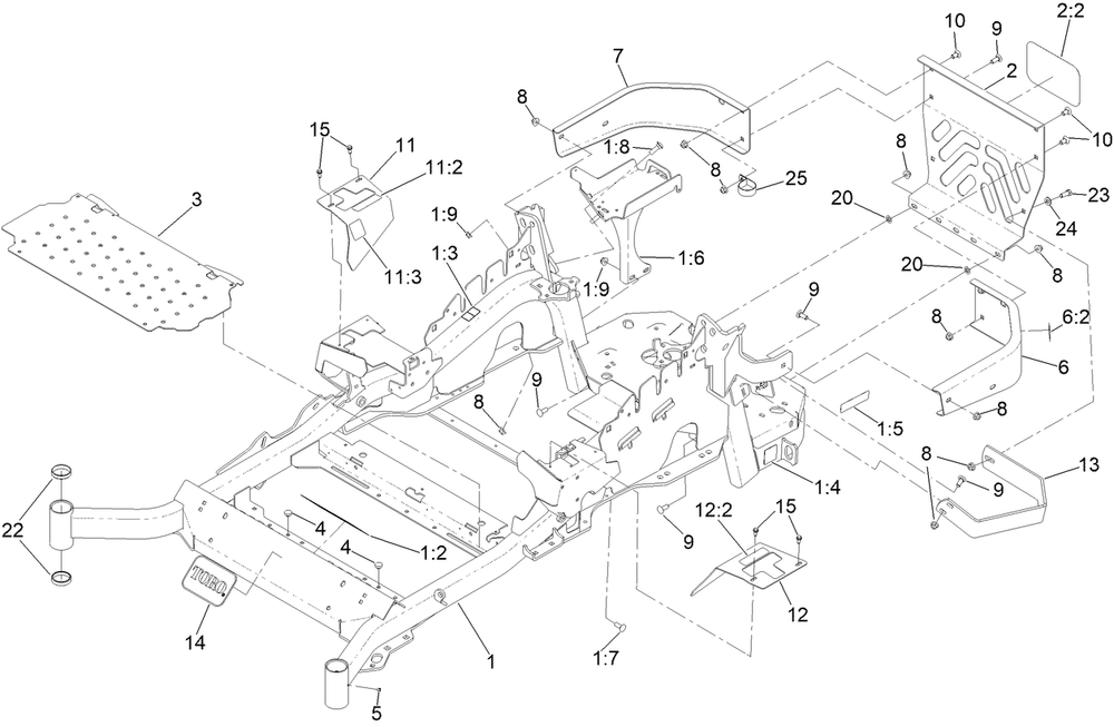 Frame Assembly Diagram and Parts List for 72946 412654625 - 412999999 Toro Lawn Tractor