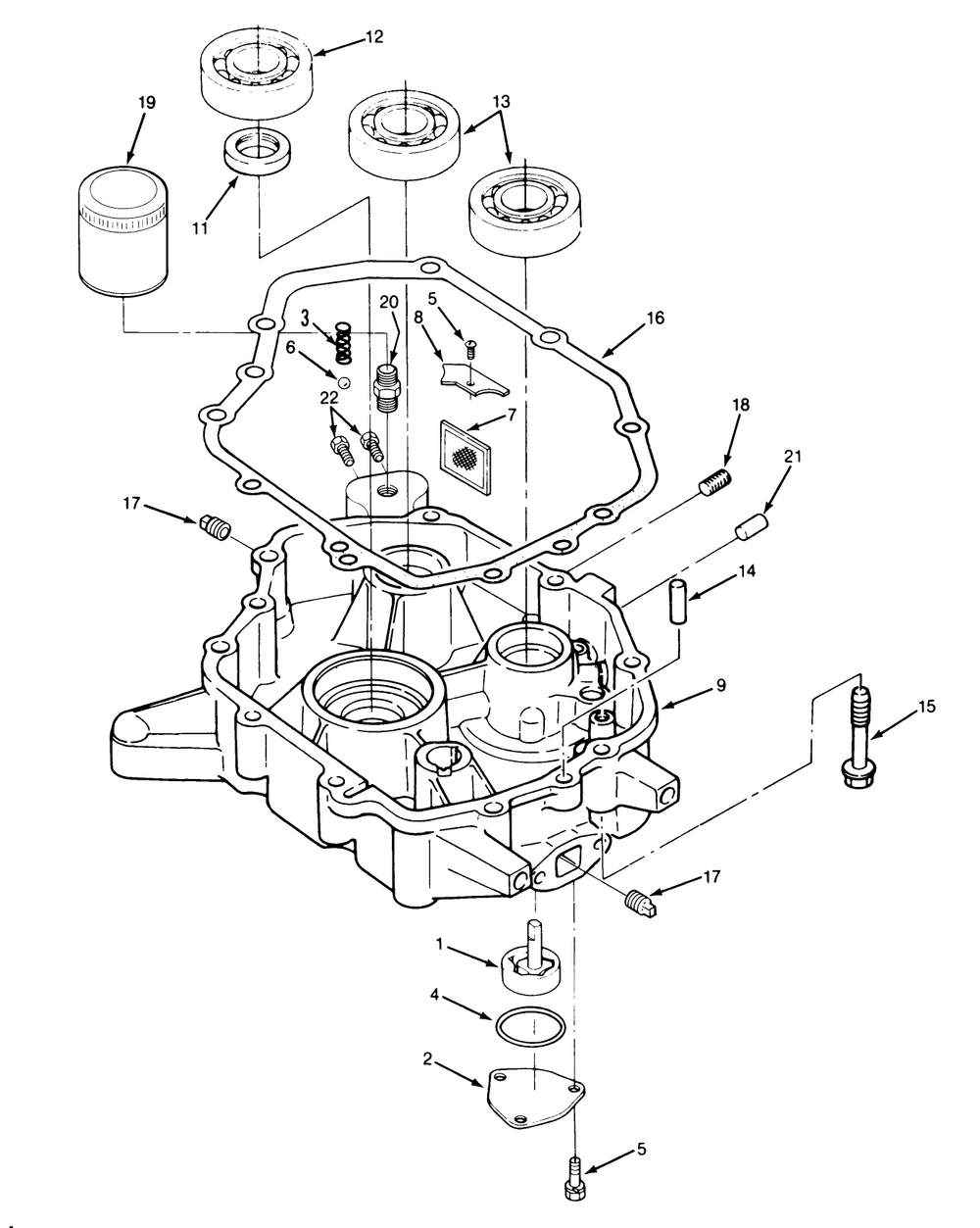 14hp Engine Oil Base & Pump Assembly Diagram and Parts List for 22-14OE01 1000001 - 1999999 Toro Lawn Tractor