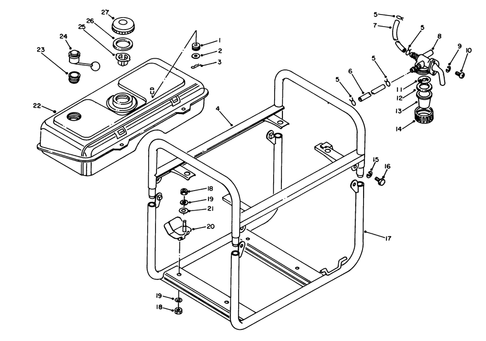 Fuel Tank & Frame Assembly Diagram and Parts List for 62027 4000001 - 4999999 Toro Generator