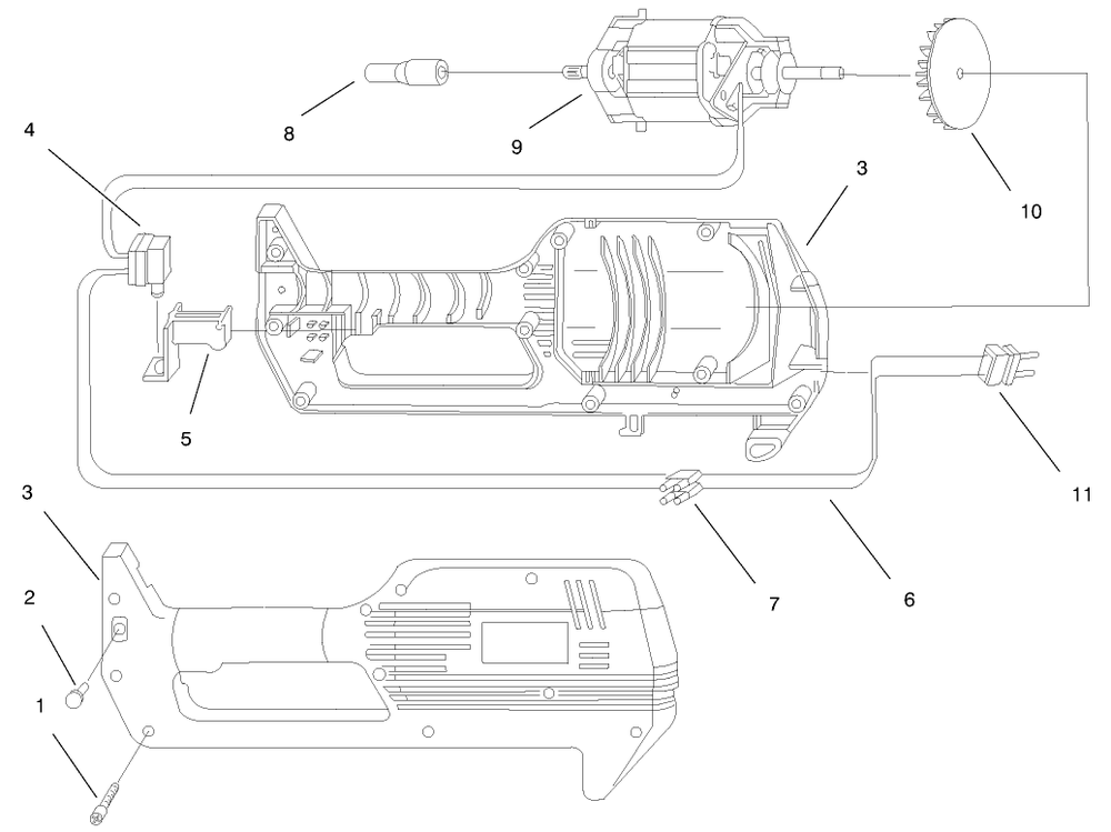 Motor And Housing Assembly Diagram and Parts List for 51450 790000001 - 799999999 Toro Trimmer