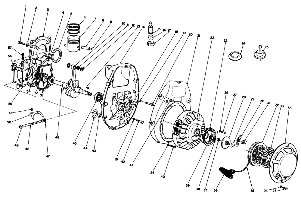 Crankcase & Flywheel Assembly Diagram and Parts List for 30113 9000001 - 9999999 Toro Lawn Tractor Accessories