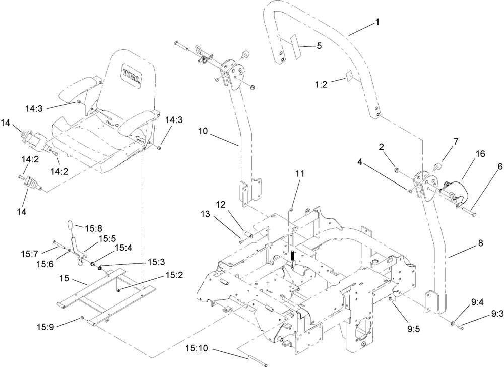 Roll-Over-Protection-System Assembly Diagram and Parts List for 74264TE (260000001-260999999)(2006) Toro Lawn Mower