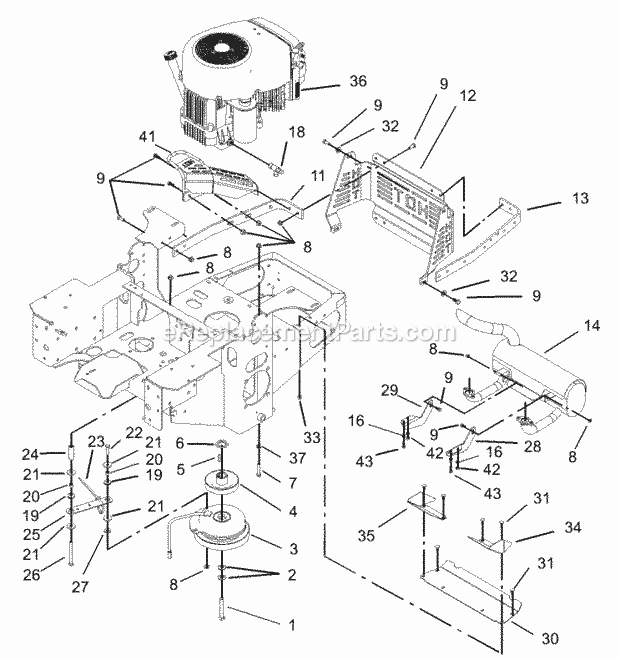 Engine And Clutch Assembly Diagram and Parts List for 74177 230000001-230007000 Toro Lawn Mower