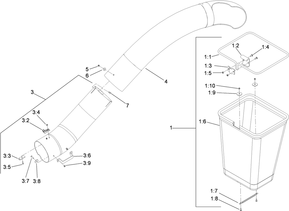 Bag And Tube Assembly Diagram and Parts List for 78563 405700000-999999999 Toro Lawn Tractor Accessories