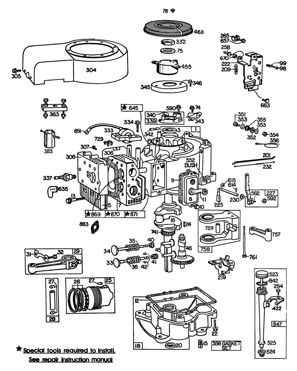 Engine Briggs & Stratton Model 252707-0230-01 Diagram and Parts List for 57356 2000001 - 2999999 Toro Lawn Tractor