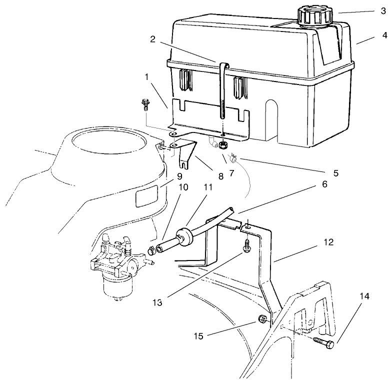 Fuel Tank Assembly Diagram and Parts List for 22026 7900001 - 7999999 Toro Lawn Mower