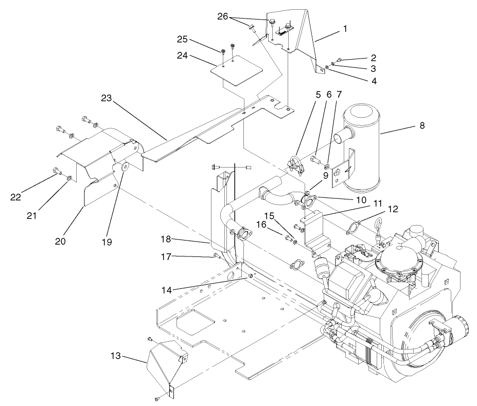 Exhaust Assembly Diagram and Parts List for 74187 (200000001-200000500)(2000) Toro Lawn Mower