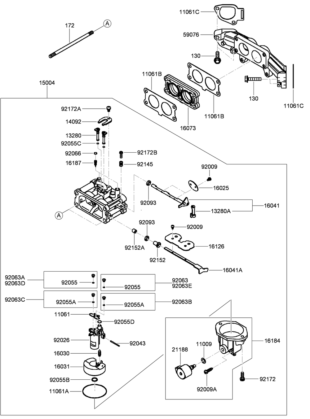 Carburetor Assembly Diagram and Parts List for 22974 400000000 - 401999999 Toro Lawn Tractor Accessories