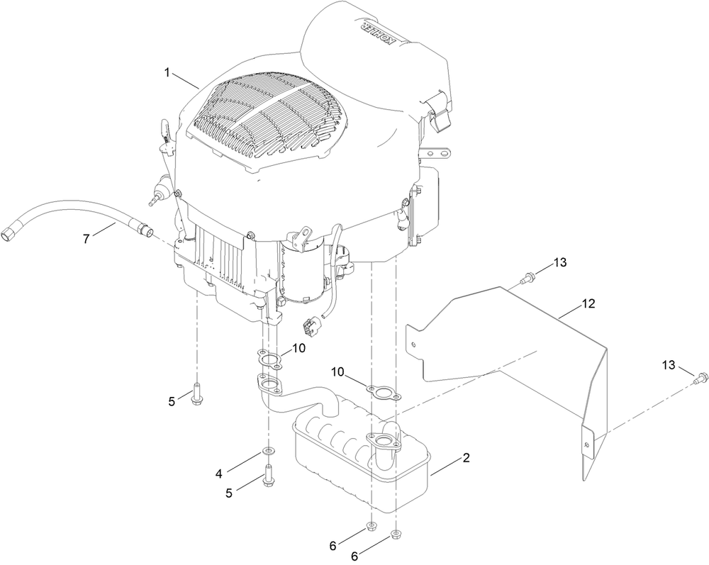 Engine And Muffler Assembly Diagram and Parts List for 76501 417163870 - 417259999 Toro Lawn Tractor