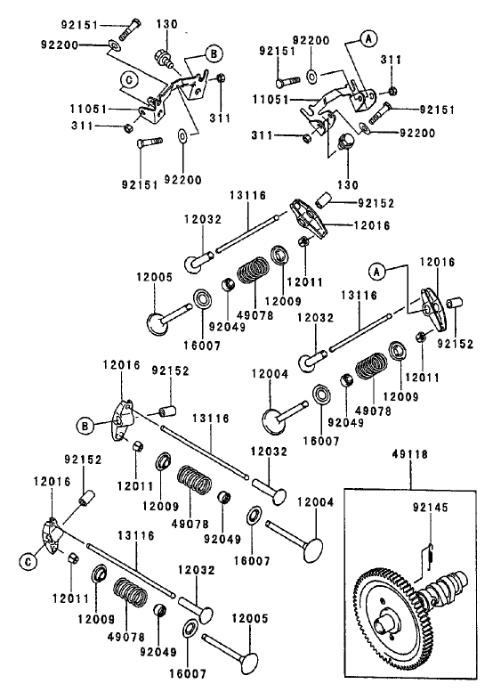 Valve/Camshaft Assembly Diagram and Parts List for 74214 (230006001-230999999)(2003) Toro Lawn Mower