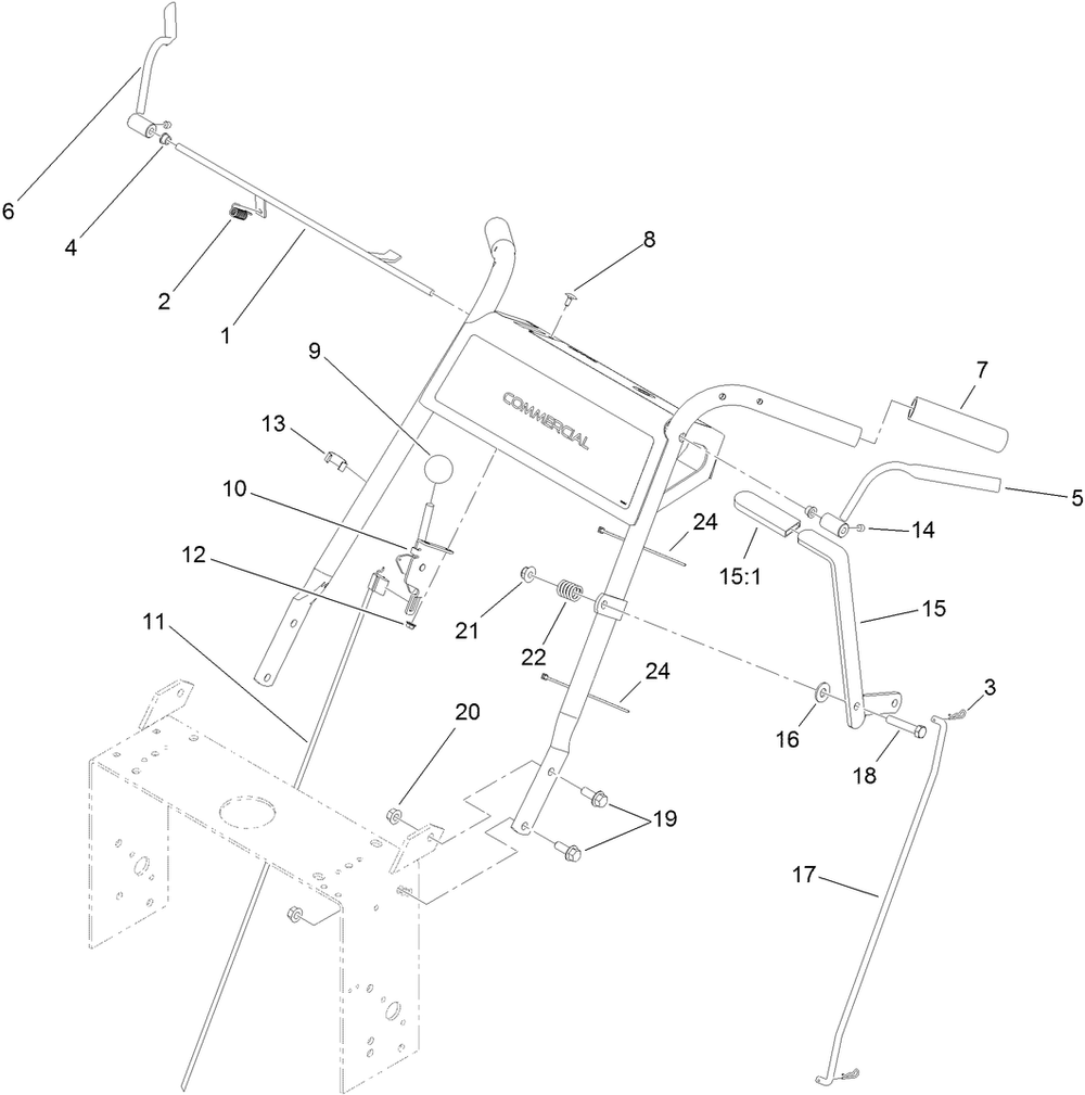 Handle Control Assembly Diagram and Parts List for 39638 405700000-410299999 Toro Lawn Mower