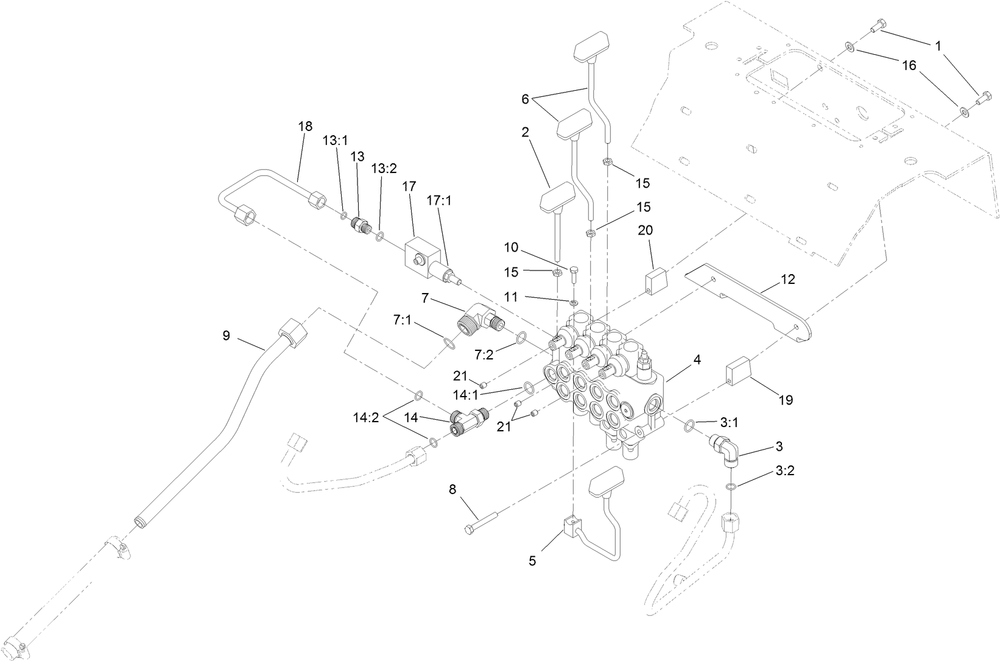 Four Spool Valve Assembly Diagram and Parts List for 22337CP 410400000 - 999999999 Toro Lawn Tractor Accessories