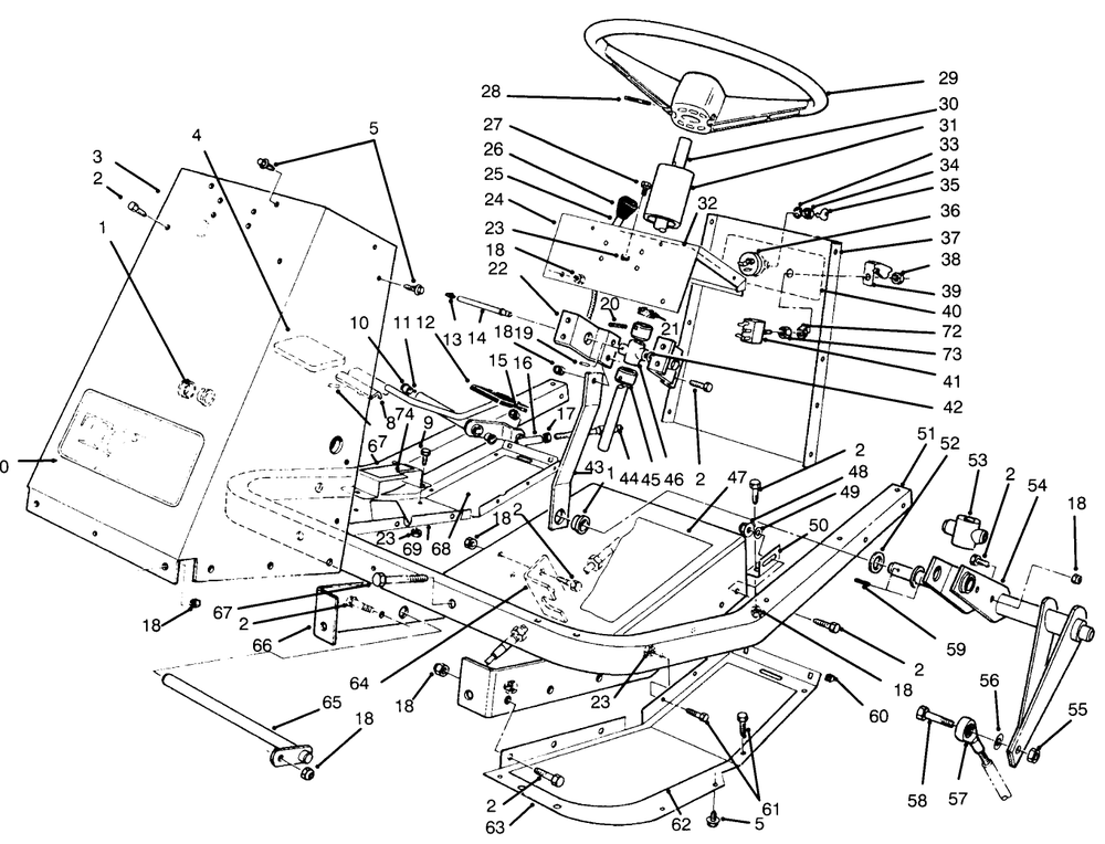 Frame & Steering Assembly Diagram and Parts List for 30610 490001 - 499999 Toro Lawn Tractor