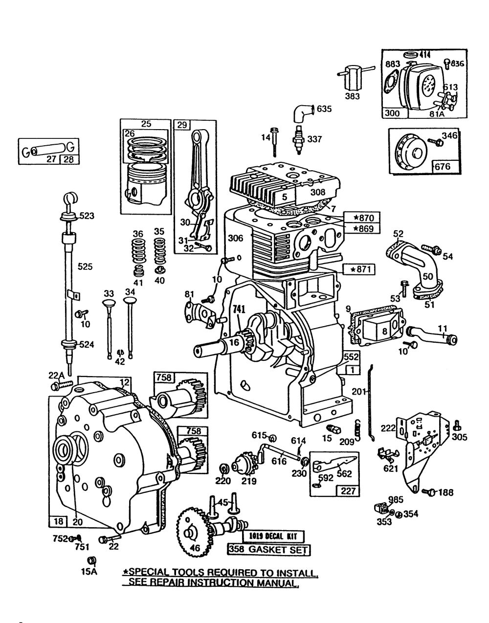Engine Briggs & Stratton Model No. 252416 Type 0755-01 (Model 38580) Diagram and Parts List for 38565 8000001 - 8999999 Toro Snow Blower