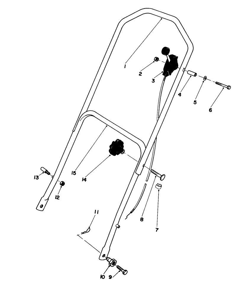 Handle Assembly Diagram and Parts List for 16165 3000001 - 3999999 Toro Lawn Mower
