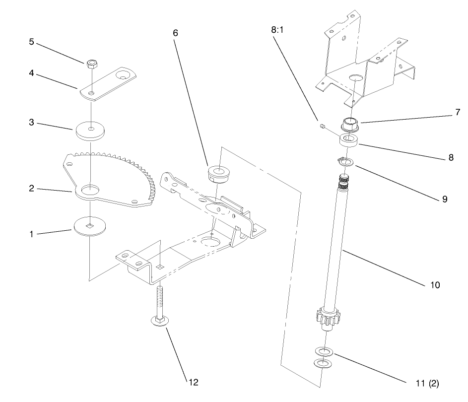 Lower Steering Diagram and Parts List for 72064 8900600 - 8999999 Toro Lawn Tractor