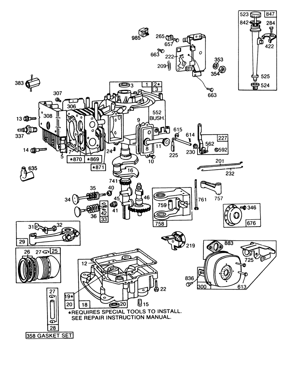 Engine 8 H.P. Briggs & Stratton Model No. 193707-0152-01 Diagram and Parts List for 56170 6000001 - 6999999 Toro Lawn Tractor Accessories