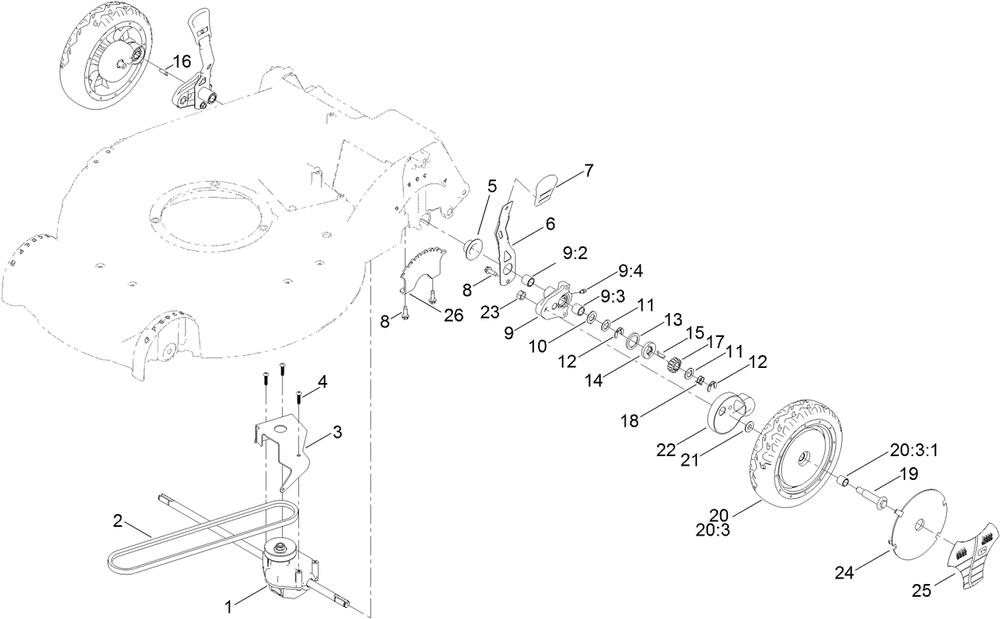 Rear Wheel And Height-Of-Cut Assembly Diagram and Parts List for 21690 400000000 - 410999999 Toro Lawn Mower