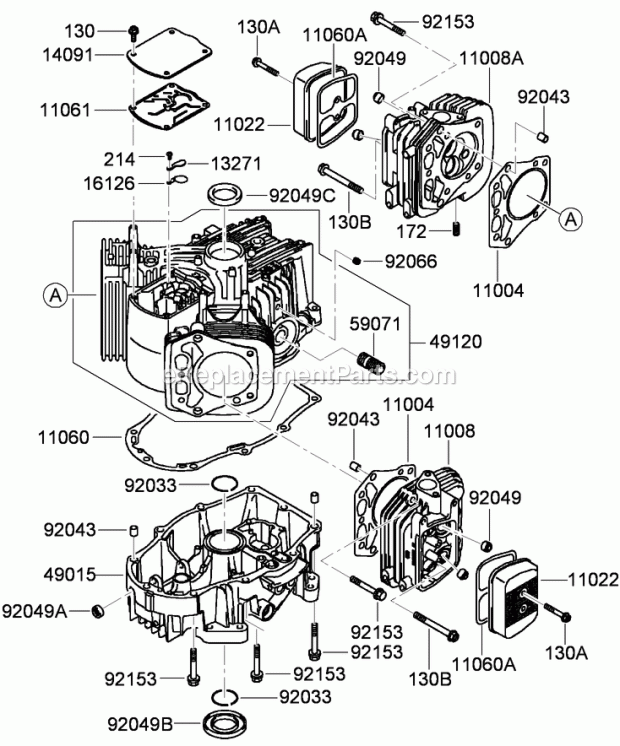 Cylinder And Crankcase Assembly Kawasaki Fh68 Diagram and Parts List for 74921 290000001-290999999 Toro Lawn Mower