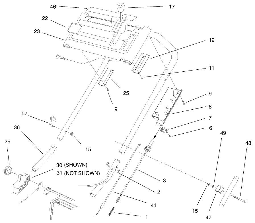 Handle Assembly Diagram and Parts List for 20823 9900001 - 9999999 Toro Lawn Mower