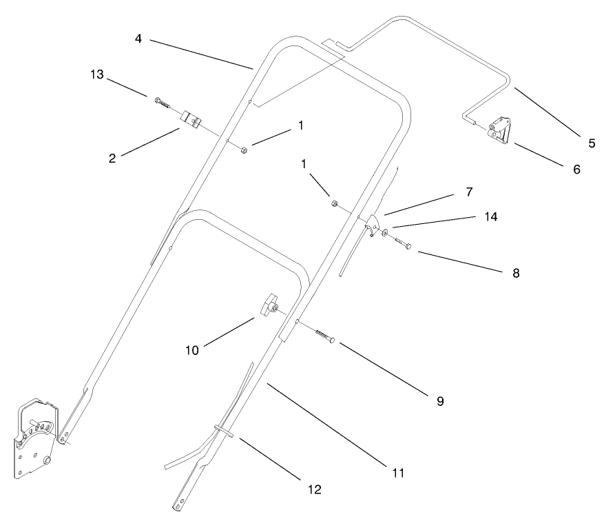 Handle Assembly Diagram and Parts List for 20450 8900001 - 8999999 Toro Lawn Mower