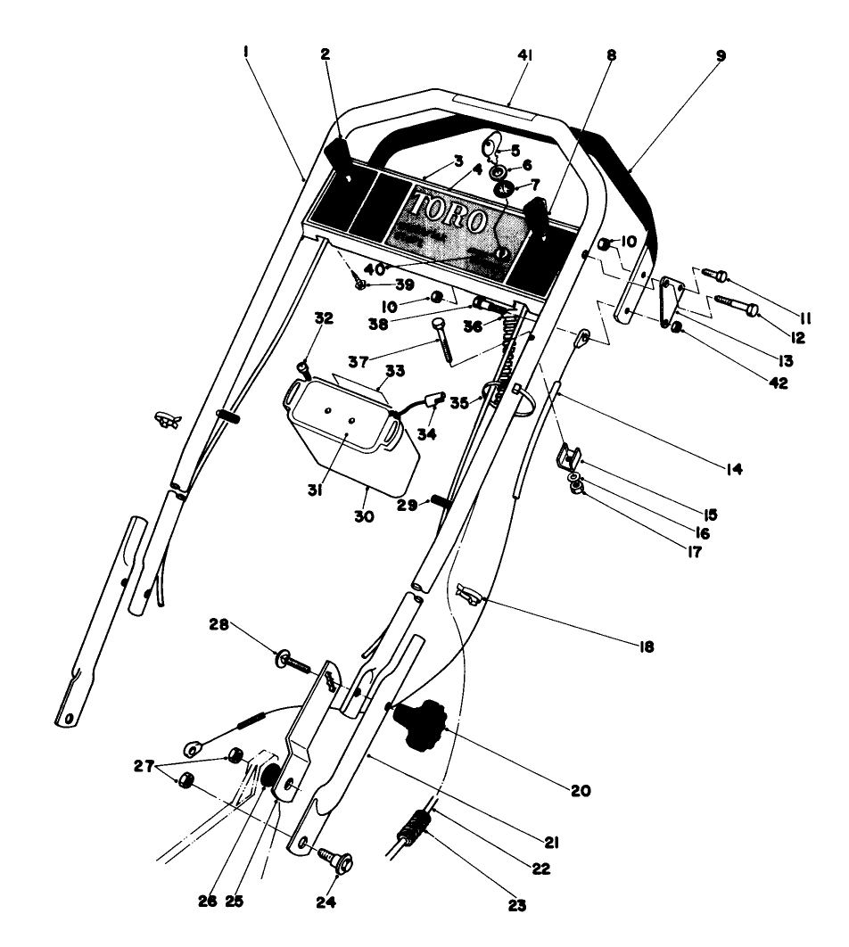 Handle Assembly Diagram and Parts List for 20720 1000001 - 1999999 Toro Lawn Mower
