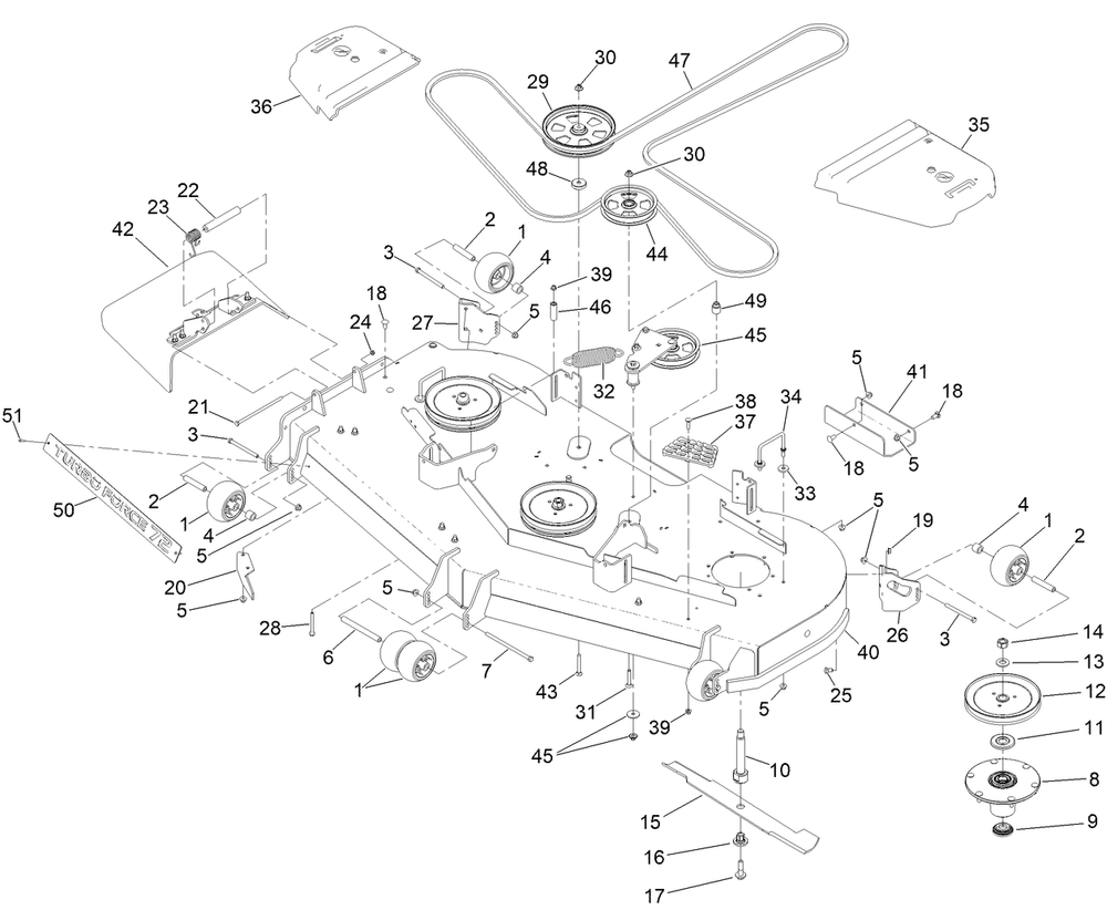 Deck Assembly Diagram and Parts List for 74024 417400000 - 418029251 Toro Lawn Tractor