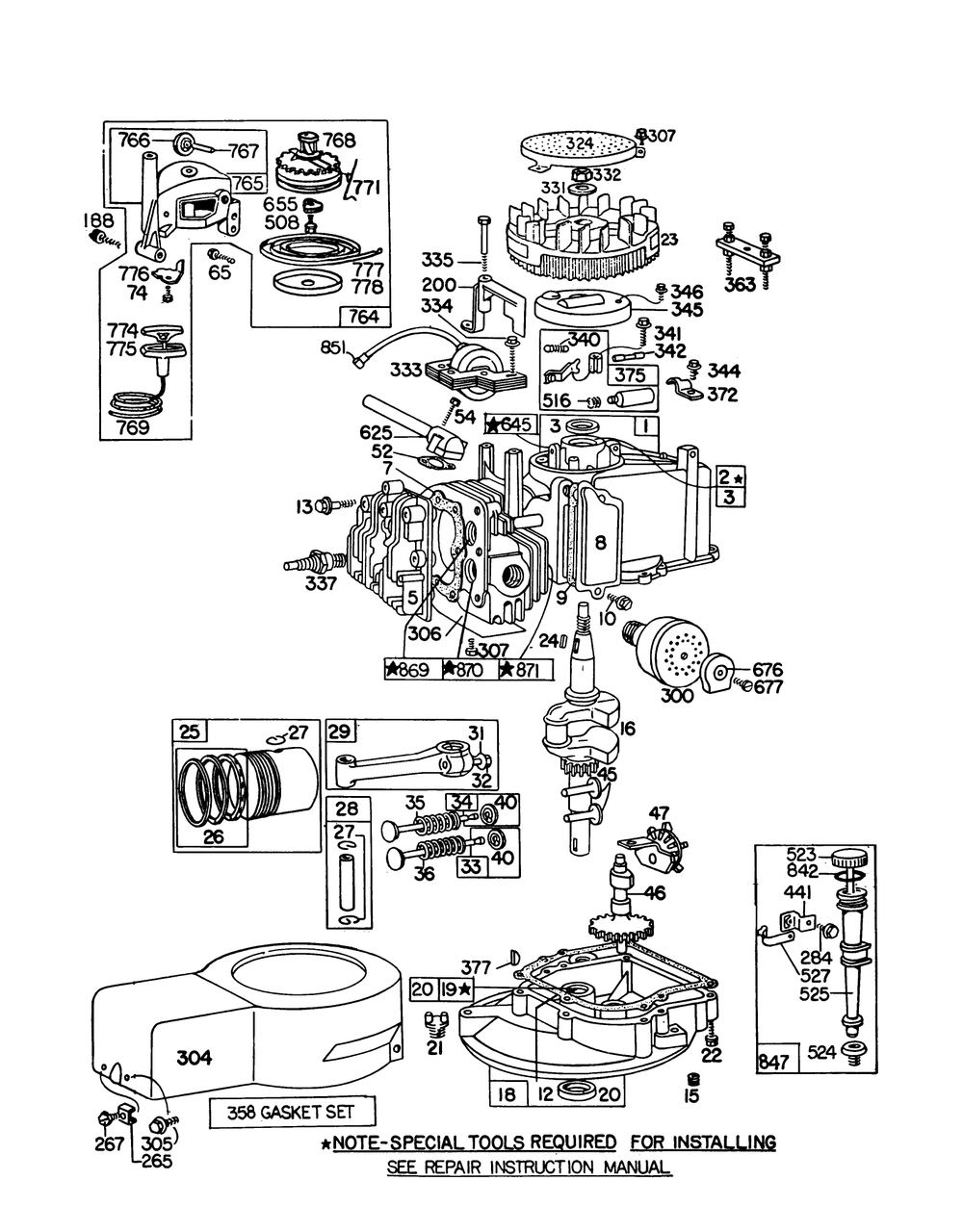 Engine Briggs & Stratton Model 92508-1000-02 For 19" Hand Propelled Model 16300 Diagram and Parts List for 16300 9000001 - 9999999 Toro Lawn Mower