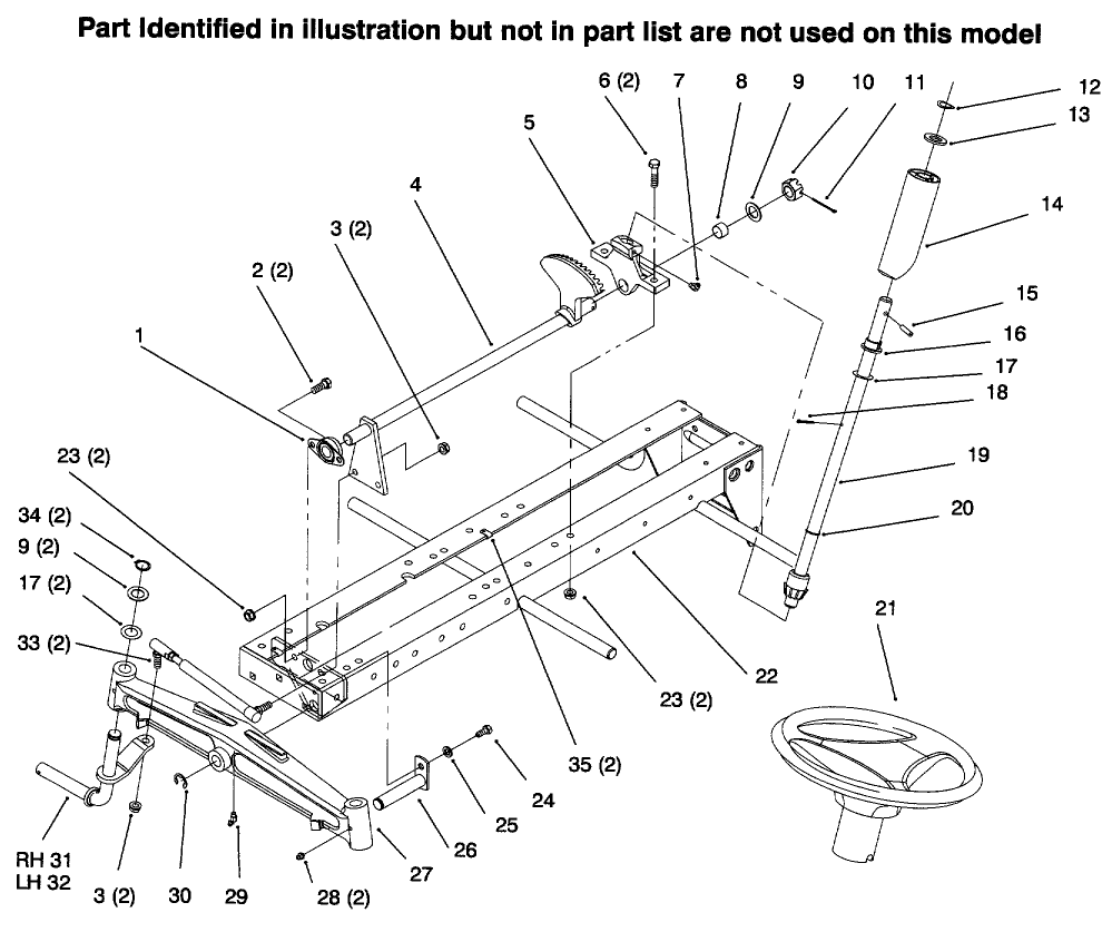 Frame Steering Diagram and Parts List for 73441 69000001 - 69999999 Toro Lawn Tractor