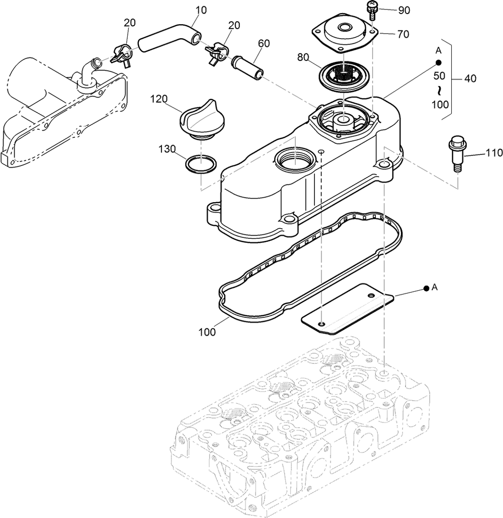 Cylinder Head Cover Assembly Diagram and Parts List for 22337CP 410400000 - 999999999 Toro Lawn Tractor Accessories