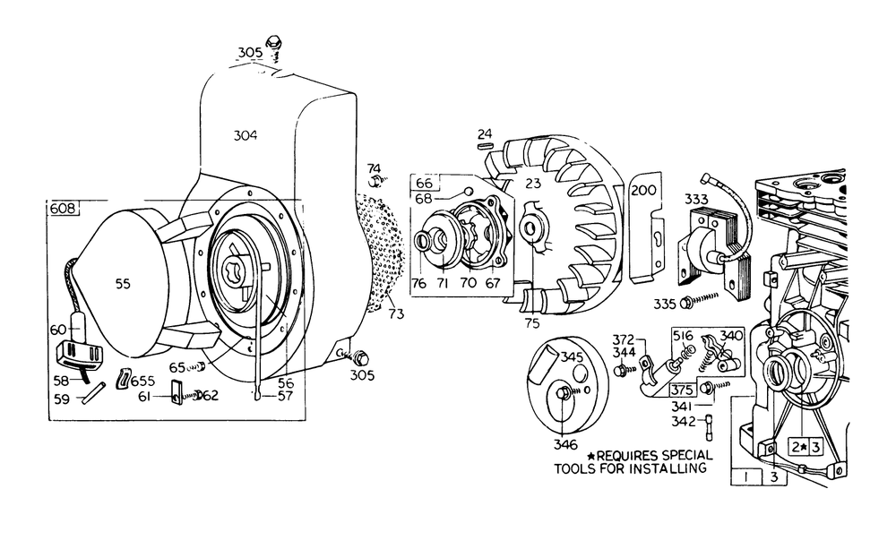 Rewind Starter Diagram and Parts List for 62933 9000001 - 9999999 Toro Leaf Blower / Vacuum