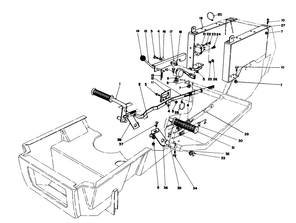 Brake & Clutch Pedal Assembly Diagram and Parts List for 57400 8000001 - 8999999 Toro Lawn Tractor