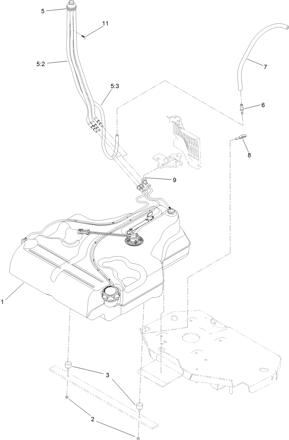 Fuel System Assembly Diagram and Parts List for 74942TE 400000000-402364842 Toro Lawn Tractor