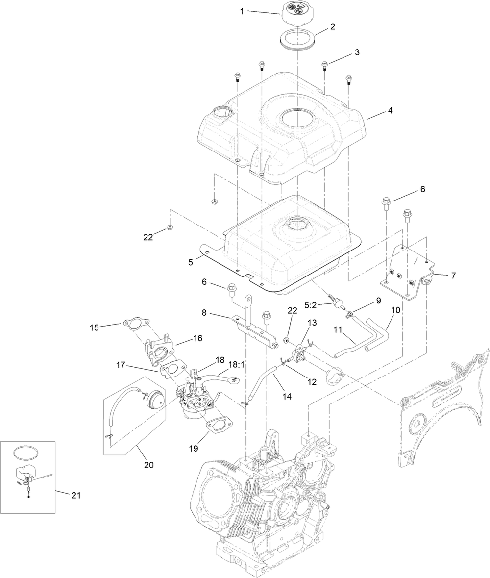 Fuel Systems And Carburetor Assembly Diagram and Parts List for 38891 409000000 - 411399999 Toro Snow Blower