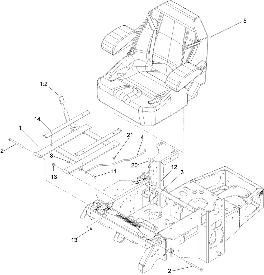 Seat Mounting Assembly Diagram and Parts List for 74450TE (310000001-310999999)(2010) Toro Lawn Mower