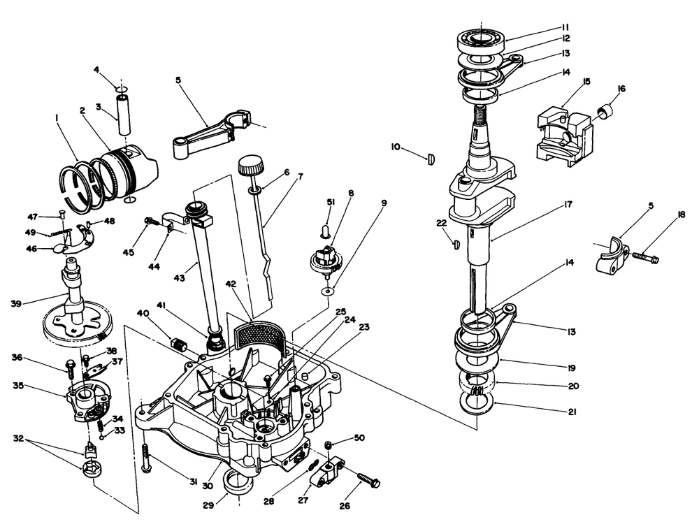Crankcase Assembly Diagram and Parts List for 30170 1000001 - 1999999 Toro Lawn Tractor Accessories