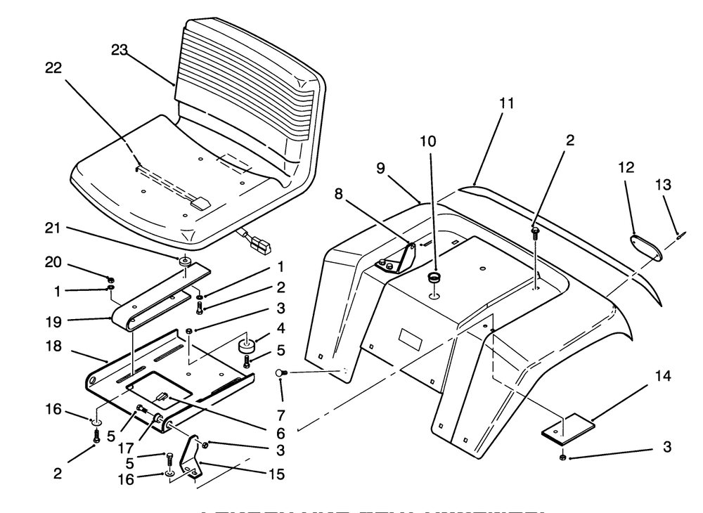 Fender And Seat Assembly Diagram and Parts List for 72060 3900001 - 3999999 Toro Lawn Tractor