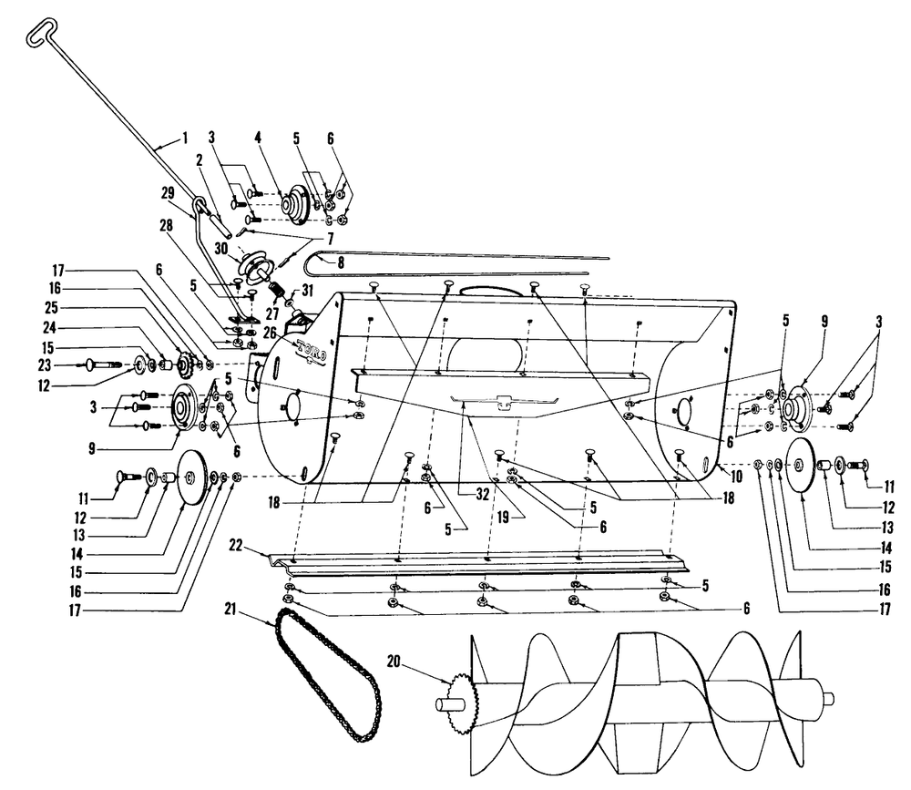 Housing And Rotor Assembly Diagram and Parts List for 59032 2000001 - 2999999 Toro Snow Blower
