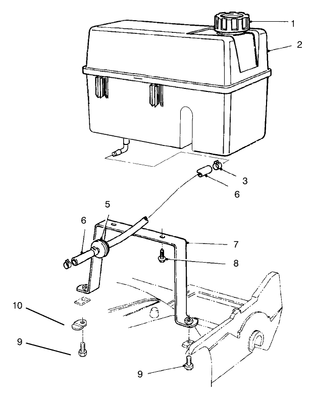Gas Tank Assembly Diagram and Parts List for 22142 7900001 - 7999999 Toro Lawn Mower
