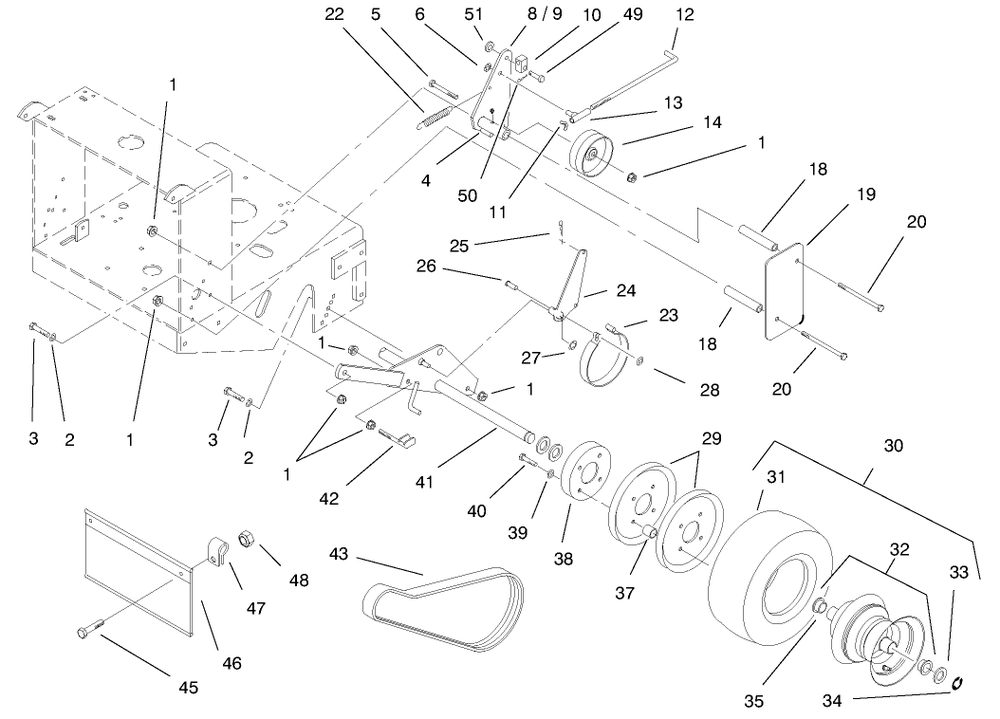 Wheels, Brakes And Traction Belts Diagram and Parts List for 30193 990001 - 990250 Toro Lawn Mower