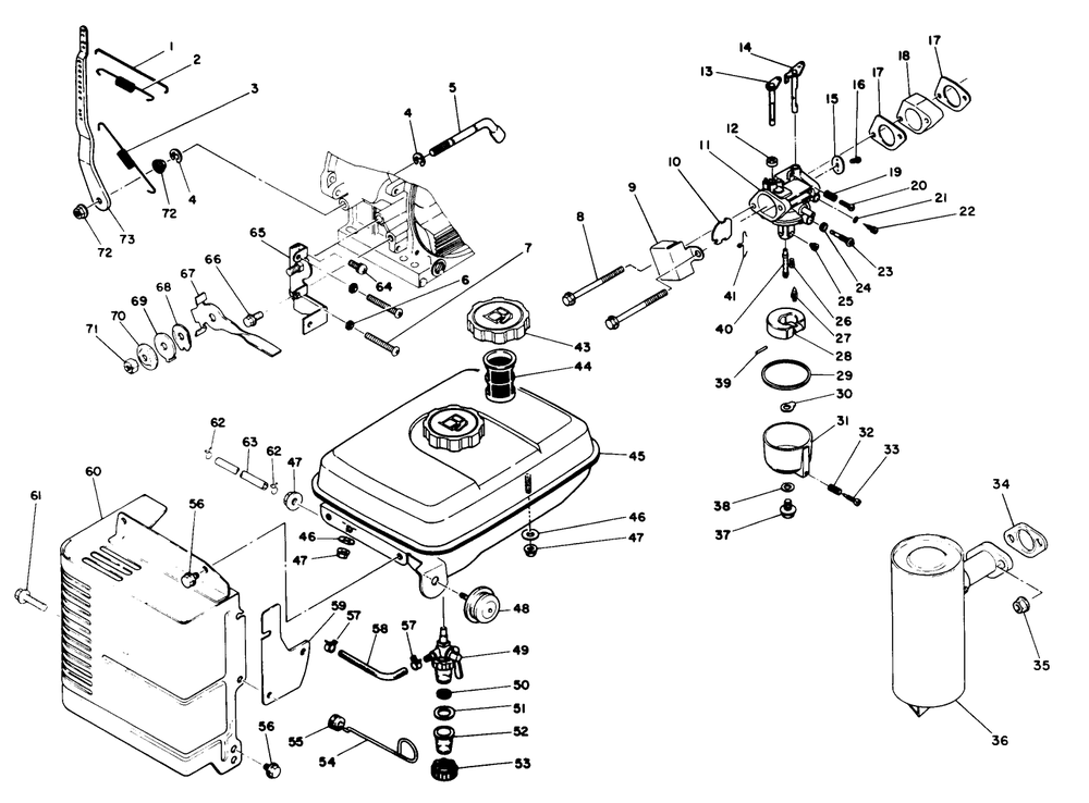 Engine No. 68-8280 Fuel System & Muffler Diagram and Parts List for 38505 9000001 - 9999999 Toro Snow Blower