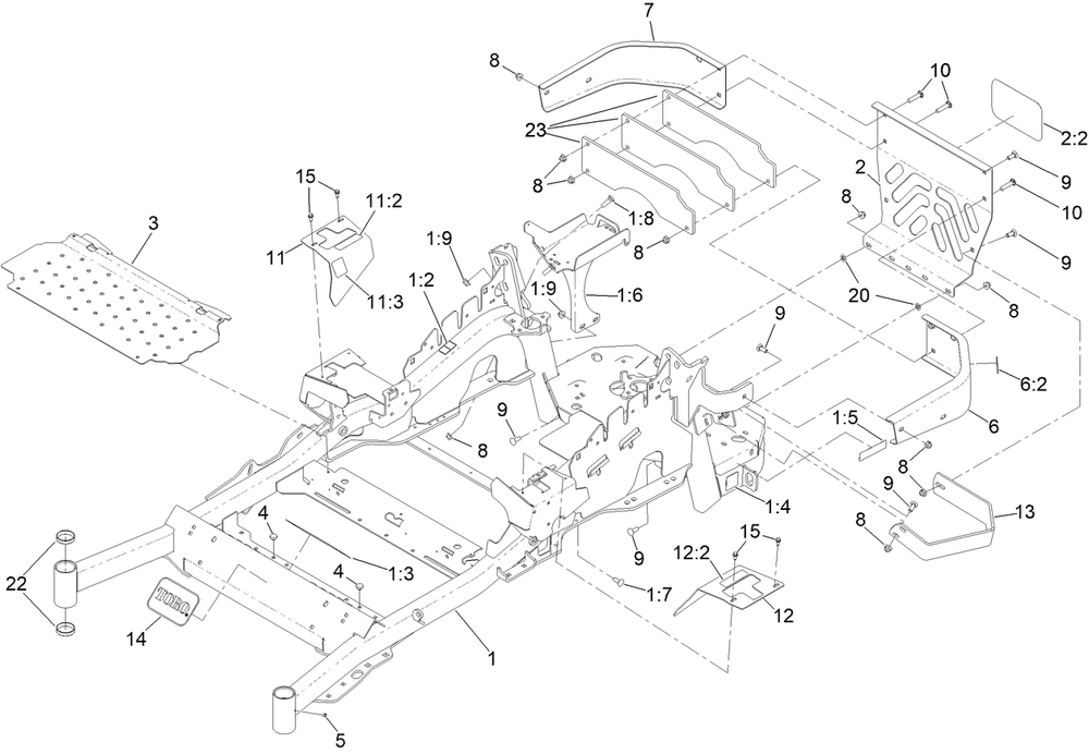 Main Frame Assembly Diagram and Parts List for 72922 412500000 - 999999999 Toro Lawn Tractor