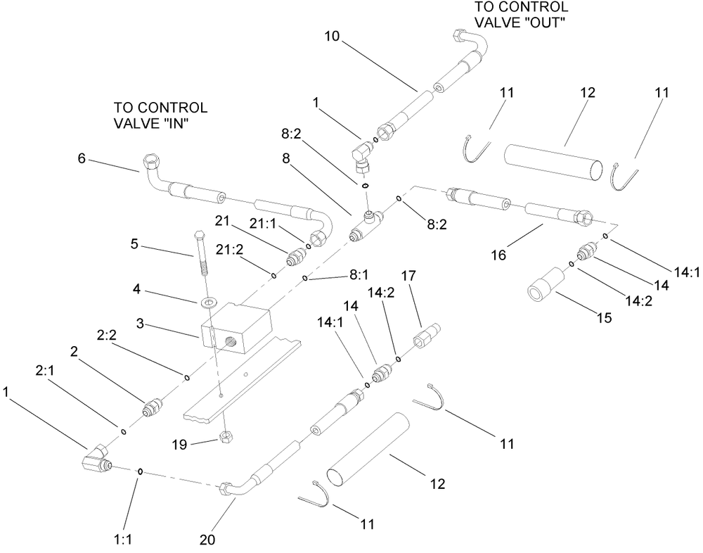 Auxiliary Hydraulic Connection Assembly Diagram and Parts List for 23163 317000001 - 317999999 Toro Lawn Tractor Accessories