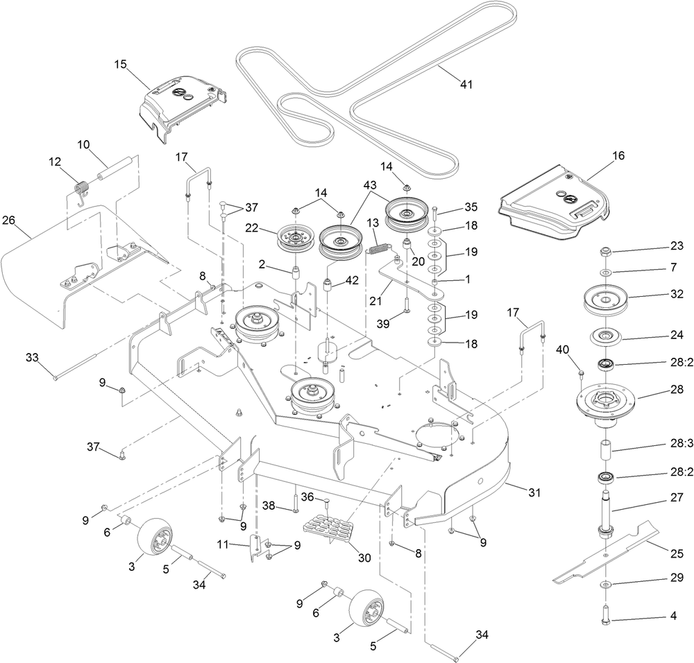 Deck Assembly Diagram and Parts List for 74454 400000000-999999999 Toro Lawn Tractor