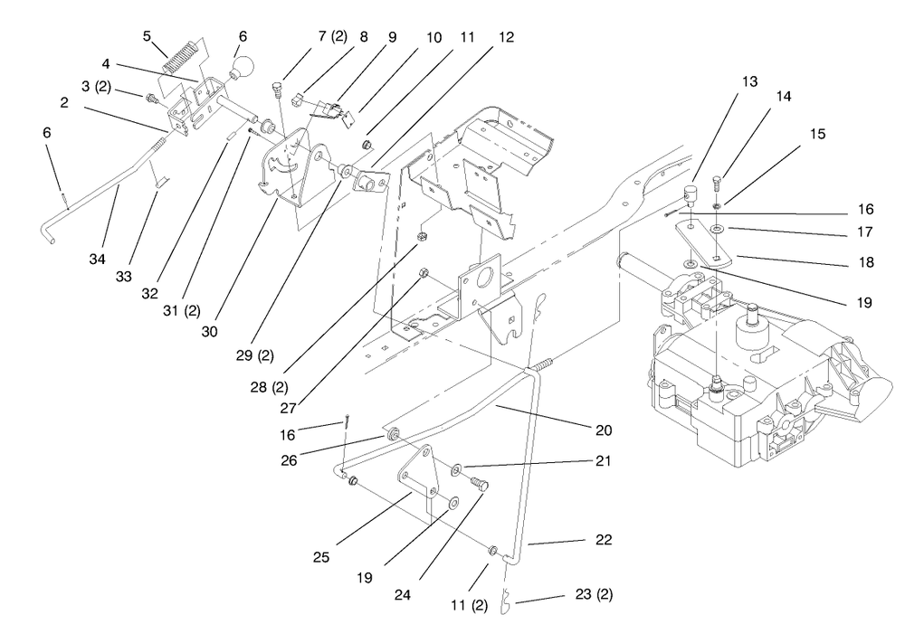 Gear Shift Linkage Diagram and Parts List for 72045 7900001 - 7999999 Toro Lawn Tractor