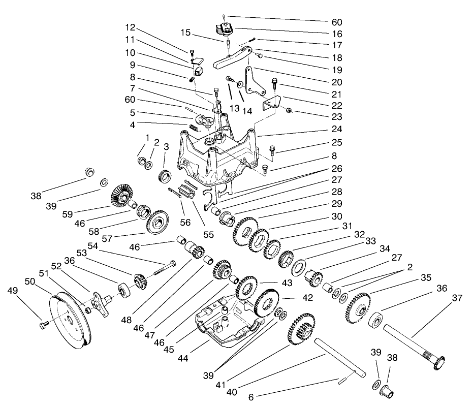 Transmission Assembly No. 66-8030 Diagram and Parts List for 38590 8900001 - 8999999 Toro Snow Blower