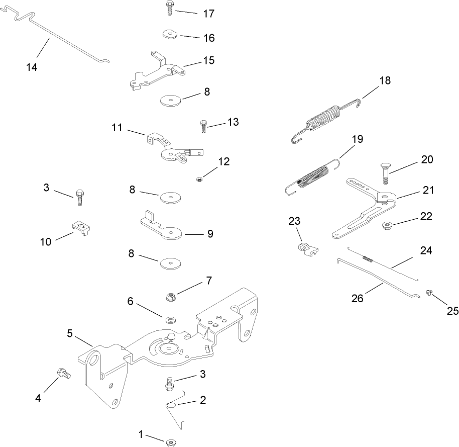 Engine Control Assembly Diagram and Parts List for 74291 (280000001-280999999)(2008) Toro Lawn Mower