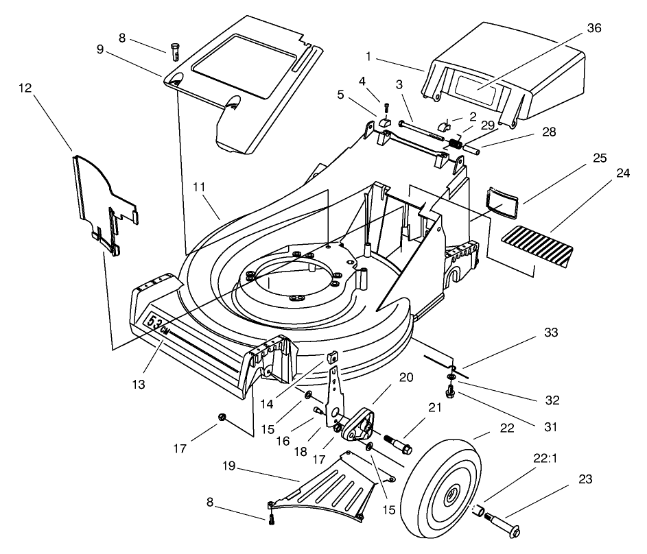 Housing Assembly Diagram and Parts List for 26637 8900001 - 8999999 Toro Lawn Mower